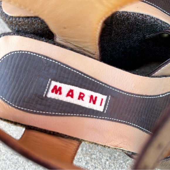 NWT $995~MARNI~Brown Leather/Tweed Peep-Toe Platform Wedge Heel Sandals~6.5/7/37 - Picture 3 of 13